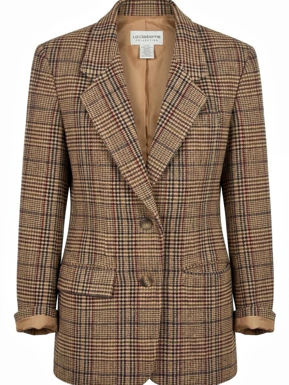 Liz Claiborne Collection Plaid Wool Blend Blazer in Brown Size 4 Like New